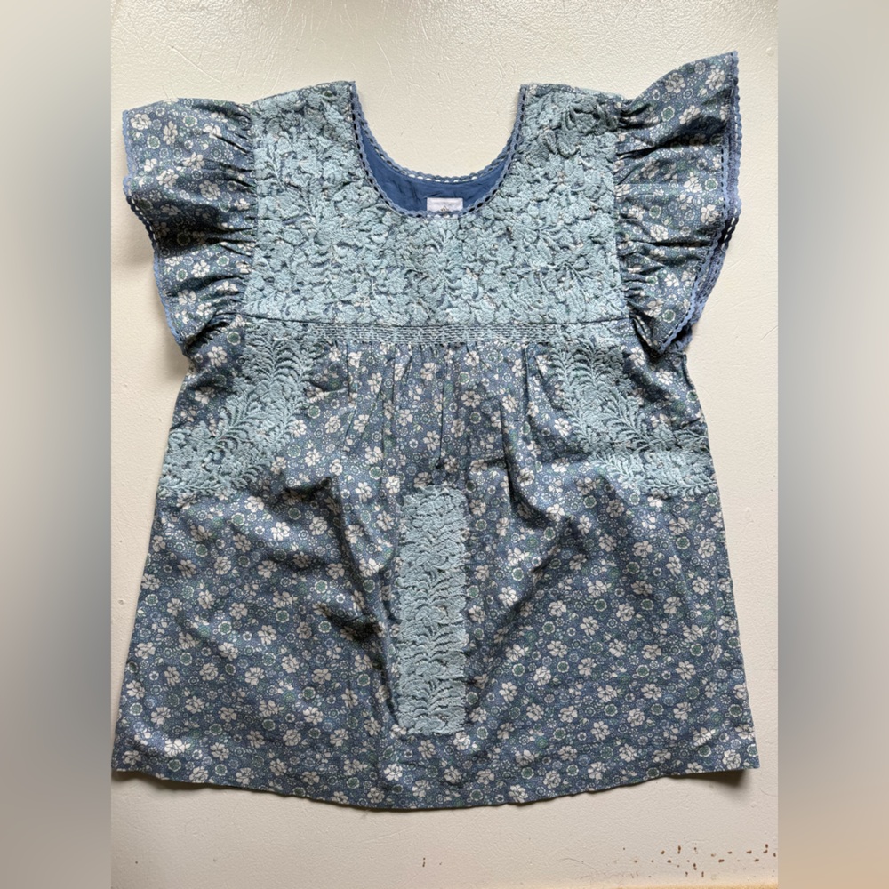 Cottagecore Floral Lace Blue Blouse - Small
